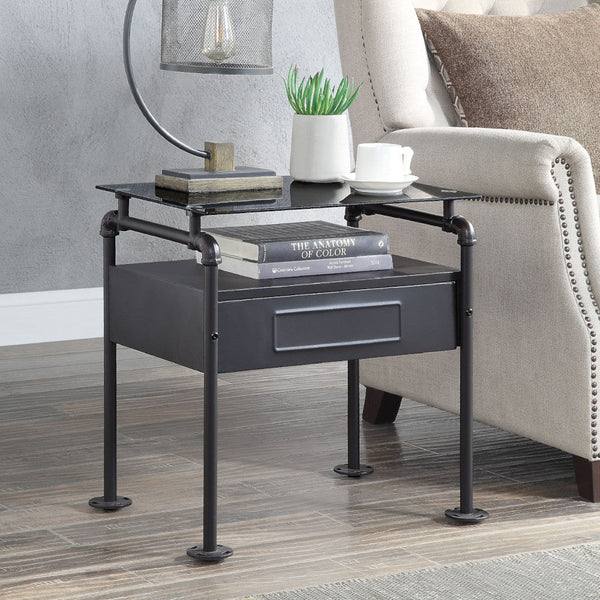 ACME Nicipolis Glass & Sandy Gray Nightstand Model 30738 - MONAVILLA