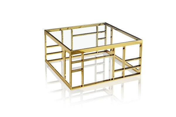 Modrest Stephen Modern Glass & Gold Stainless Steel Square Coffee Table - MONAVILLA