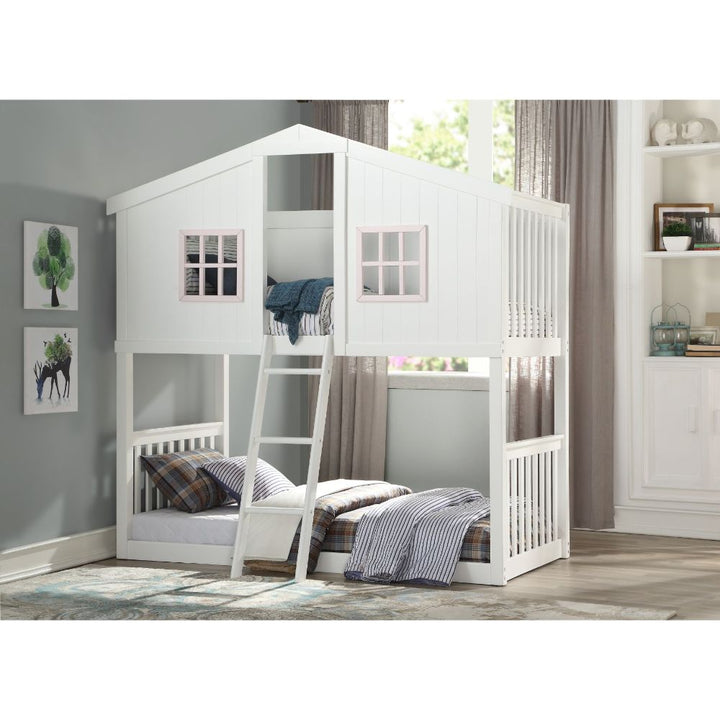 ACME Rohan Cottage White & Pink Twin/Twin Bunk Bed Model 37410 - MONAVILLA