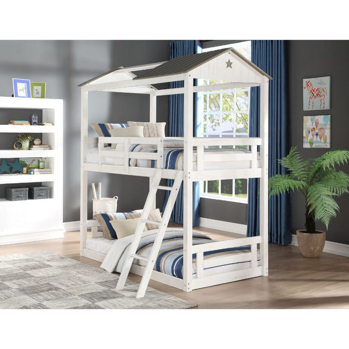 ACME Nadine Cottage Weathered White & Washed Gray Twin/Twin Bunk Bed Model 37665 - MONAVILLA