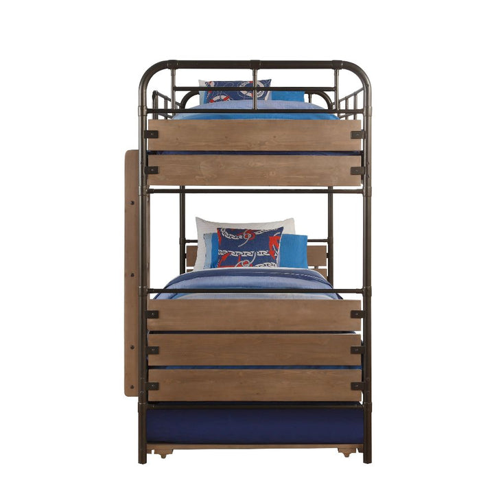 ACME Adams Antique Oak & Gunmetal Twin/Twin Bunk Bed & Trundle Model 37760 - MONAVILLA