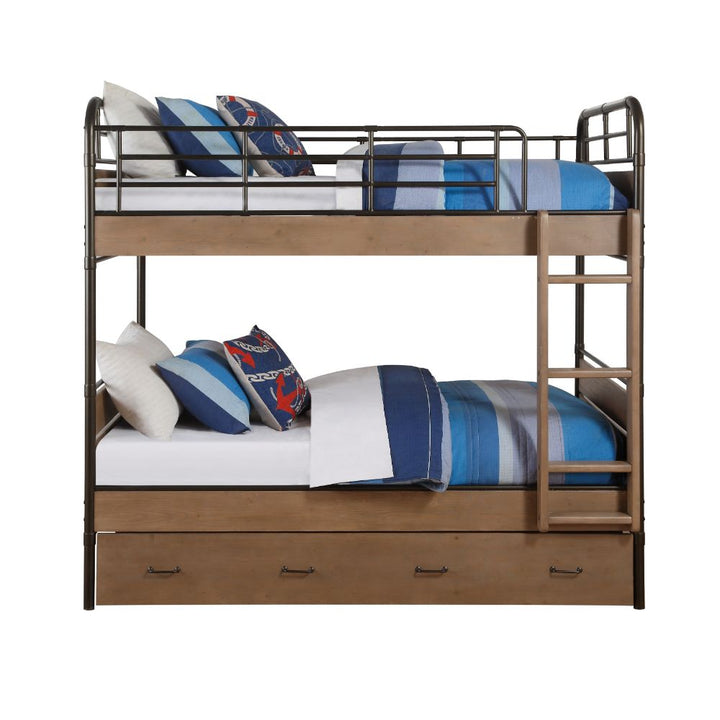 ACME Adams Antique Oak & Gunmetal Twin/Twin Bunk Bed & Trundle Model 37760 - MONAVILLA