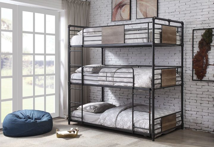 ACME Brantley Sandy Black & Dark Bronze Hand-Brushed Triple Bunk Bed - Twin Model 37820 - MONAVILLA