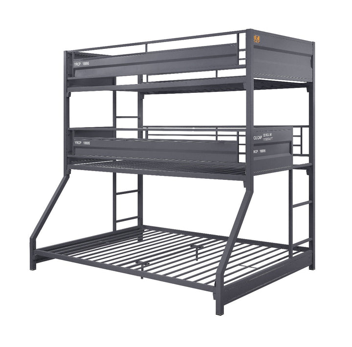 ACME Cargo Gunmetal Finish Twin/Twin/Full Triple Bunk Bed Model 37995 - MONAVILLA