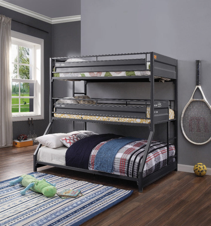 ACME Cargo Gunmetal Finish Twin/Twin/Full Triple Bunk Bed Model 37995 - MONAVILLA