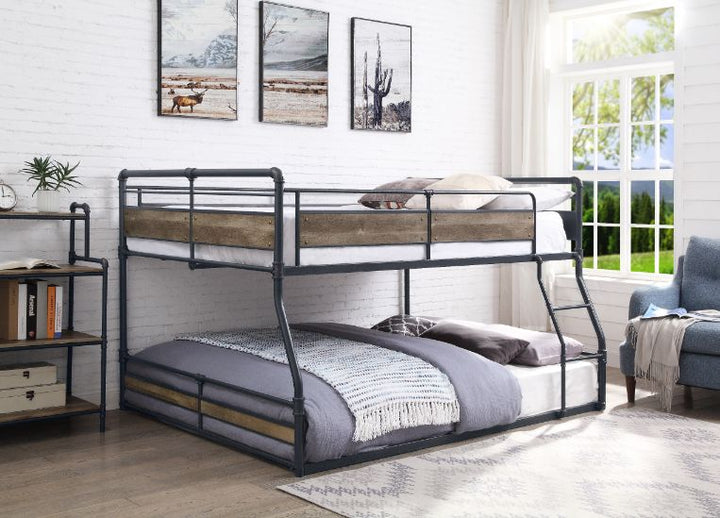 ACME Cordelia Antique Oak, Sandy Black & Dark Bronze Hand-Brushed Finish Bunk Bed Model 38320 - MONAVILLA