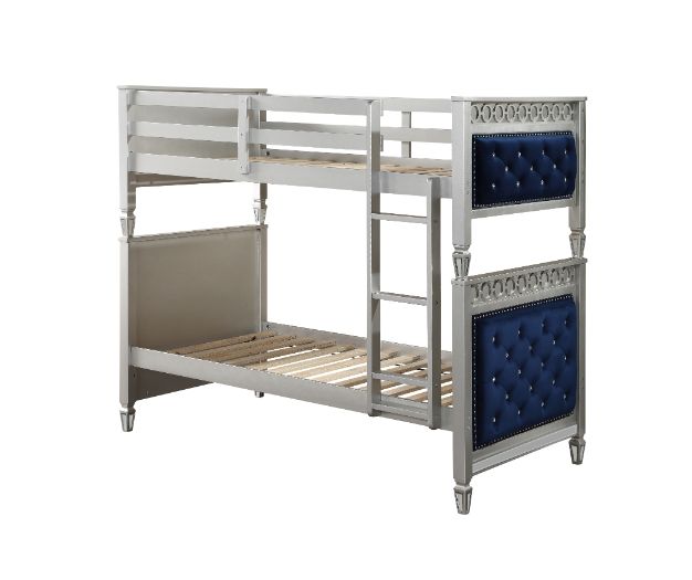 ACME Varian Blue Velvet & Silver Finish Twin/Twin Bunk Bed Model 38330 - MONAVILLA