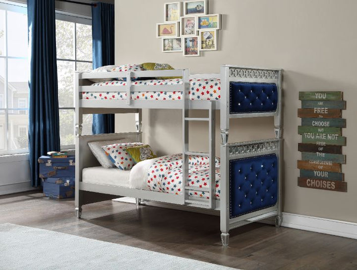 ACME Varian Blue Velvet & Silver Finish Twin/Twin Bunk Bed Model 38330 - MONAVILLA