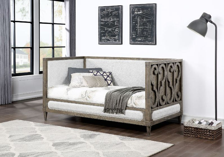 ACME Artesia Tan Fabric & Salvaged Natural Finish Daybed Model 39710 - MONAVILLA