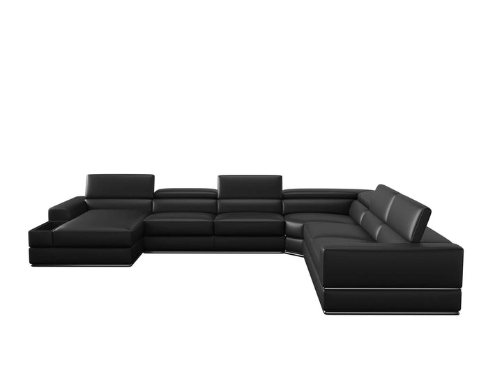 Divani Casa Pella Modern Black Italian Leather U Shaped LAF Chaise Sectional Sofa - MONAVILLA