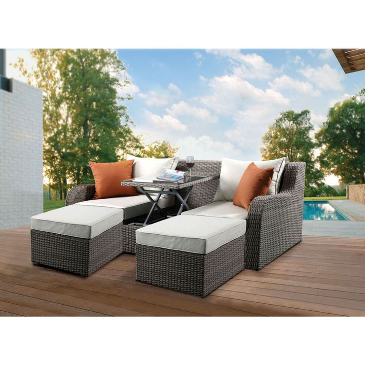 ACME Salena Beige Fabric & Gray Wicker Patio Sofa & Ottoman Model 45010 - MONAVILLA