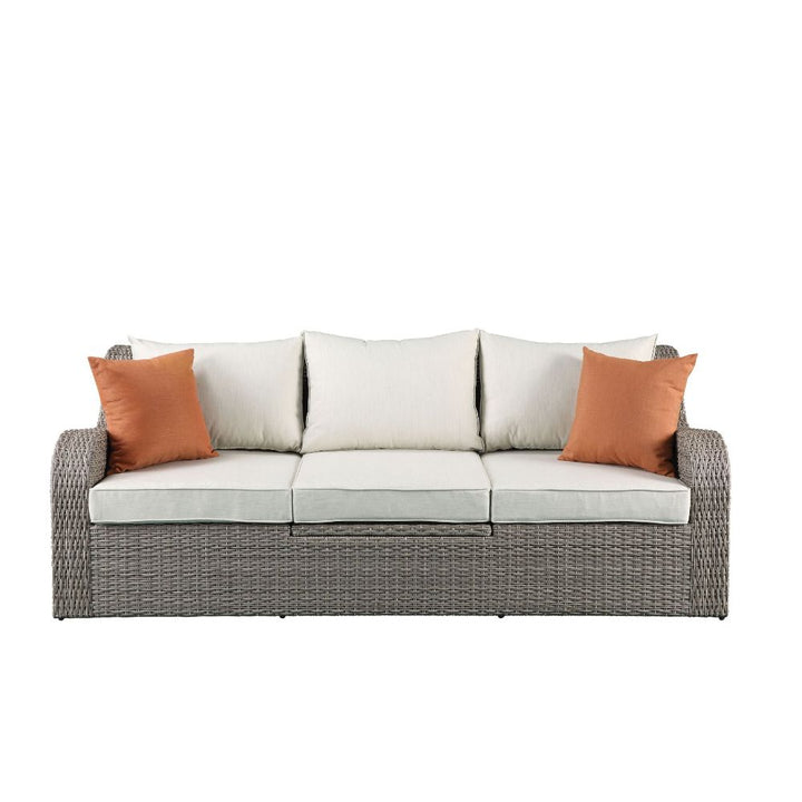 ACME Salena Beige Fabric & Gray Wicker Patio Sofa & Ottoman Model 45010 - MONAVILLA