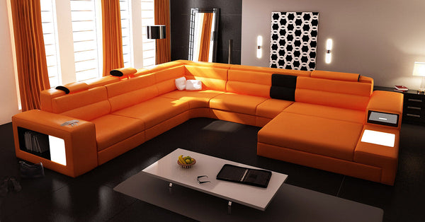 Bonded Leather Polaris Orange Leather Sectional Sofa - MONAVILLA