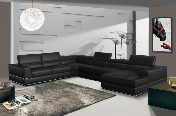 Divani Casa Pella Modern Black Italian Leather U Shaped Sectional Sofa - MONAVILLA