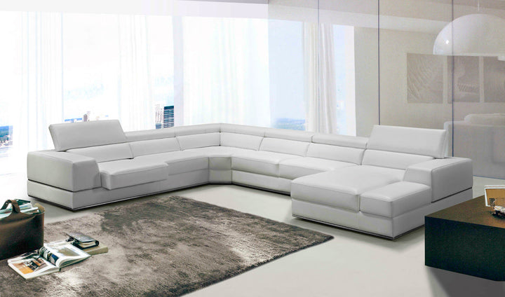 Divani Casa Pella Modern White Italian Leather U Shaped Sectional Sofa - MONAVILLA