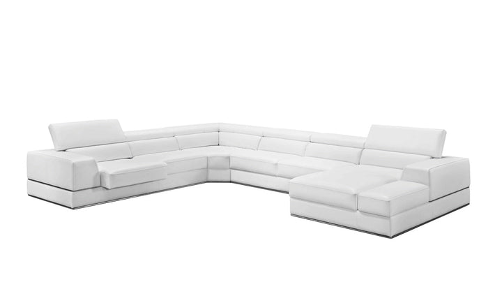 Divani Casa Pella Modern White Italian Leather U Shaped Sectional Sofa - MONAVILLA