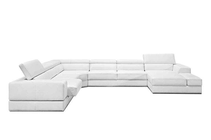 Divani Casa Pella Modern White Italian Leather U Shaped Sectional Sofa - MONAVILLA