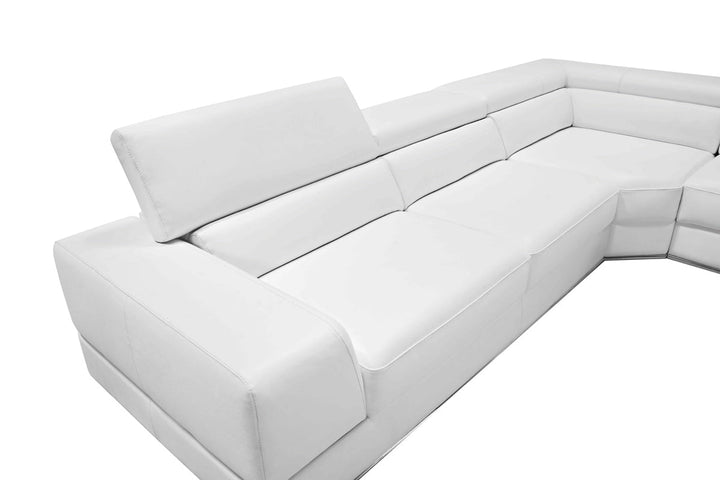 Divani Casa Pella Modern White Italian Leather U Shaped Sectional Sofa - MONAVILLA