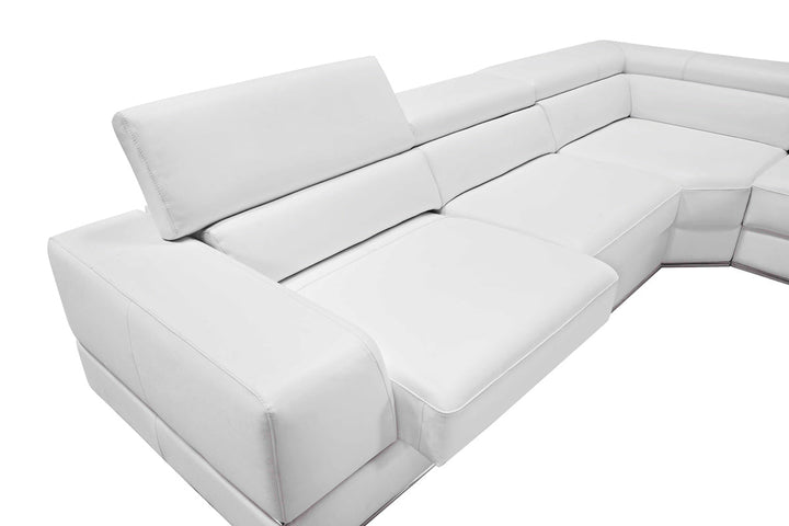 Divani Casa Pella Modern White Italian Leather U Shaped Sectional Sofa - MONAVILLA