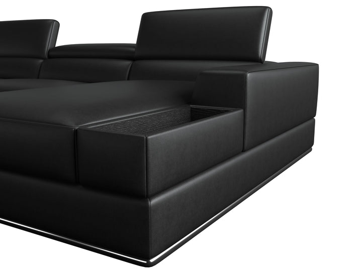 Divani Casa Pella Modern Black Italian Leather U Shaped Sectional Sofa - MONAVILLA