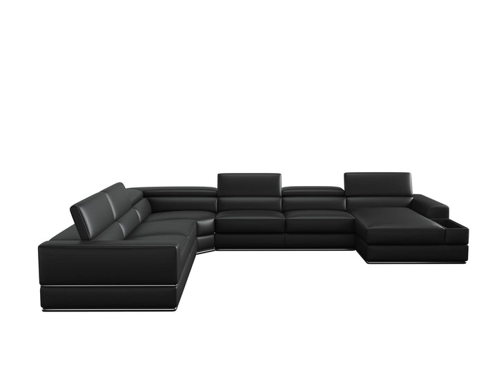 Divani Casa Pella Modern Black Italian Leather U Shaped Sectional Sofa - MONAVILLA