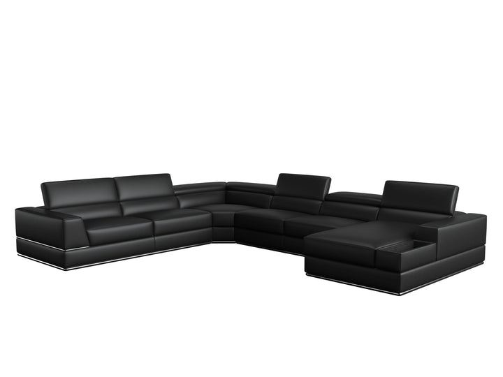 Divani Casa Pella Modern Black Italian Leather U Shaped Sectional Sofa - MONAVILLA