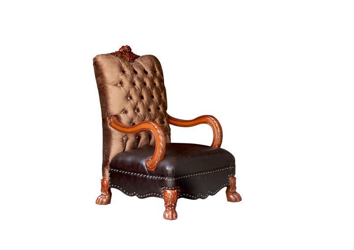 ACME Dresden Golden Brown Velvet & Cherry Oak Accent Chair Model 52097 - MONAVILLA