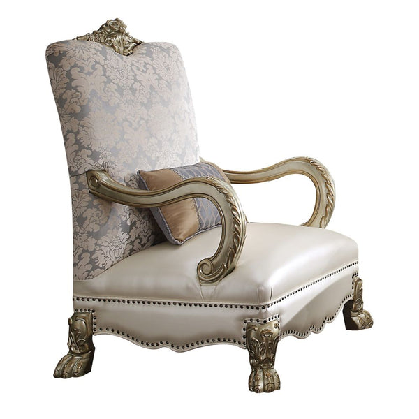 ACME Dresden II Pearl PU/Fabric & Gold Patina Accent Chair Model 54877 - MONAVILLA