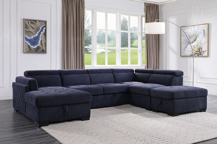 ACME Nekoda Navy Blue Fabric Sectional Sofa Model 55520 - MONAVILLA