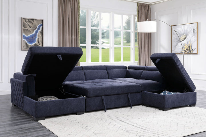 ACME Nekoda Navy Blue Fabric Sectional Sofa Model 55520 - MONAVILLA