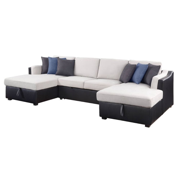 ACME Merill Beige Fabric & Black PU Sectional Sofa Model 56015 - MONAVILLA