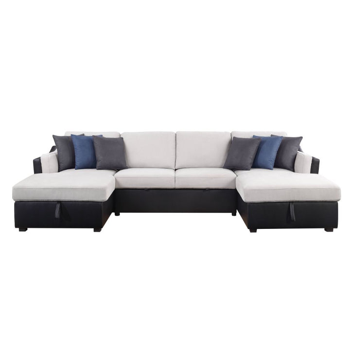 ACME Merill Beige Fabric & Black PU Sectional Sofa Model 56015 - MONAVILLA