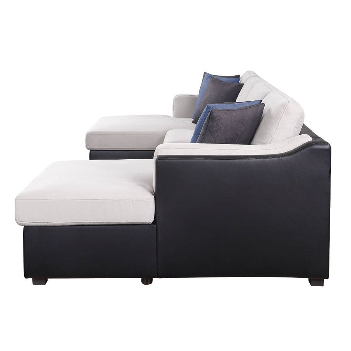 ACME Merill Beige Fabric & Black PU Sectional Sofa Model 56015 - MONAVILLA