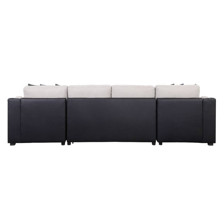 ACME Merill Beige Fabric & Black PU Sectional Sofa Model 56015 - MONAVILLA