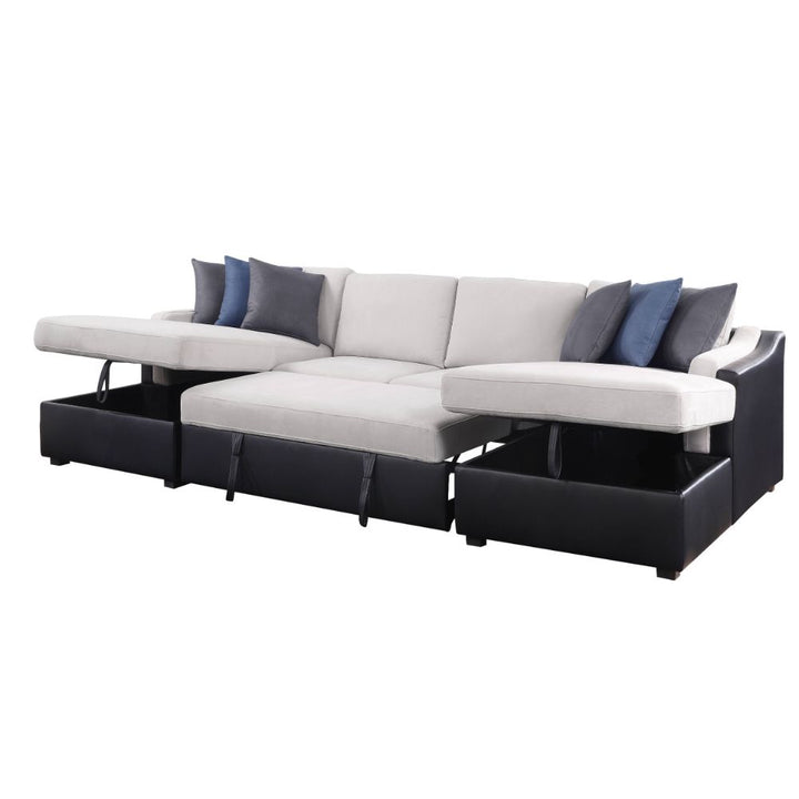 ACME Merill Beige Fabric & Black PU Sectional Sofa Model 56015 - MONAVILLA