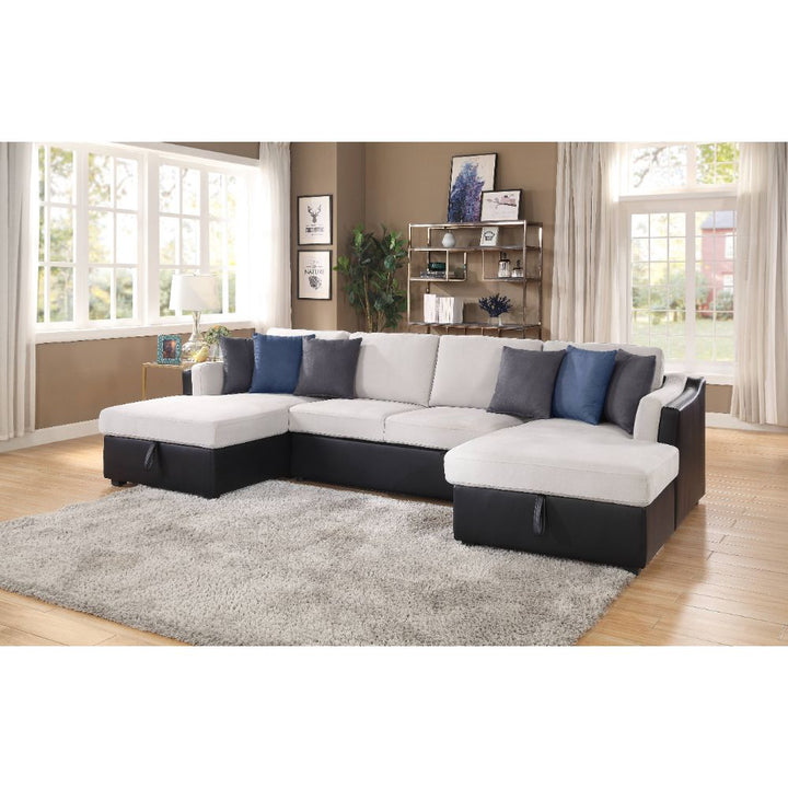 ACME Merill Beige Fabric & Black PU Sectional Sofa Model 56015 - MONAVILLA