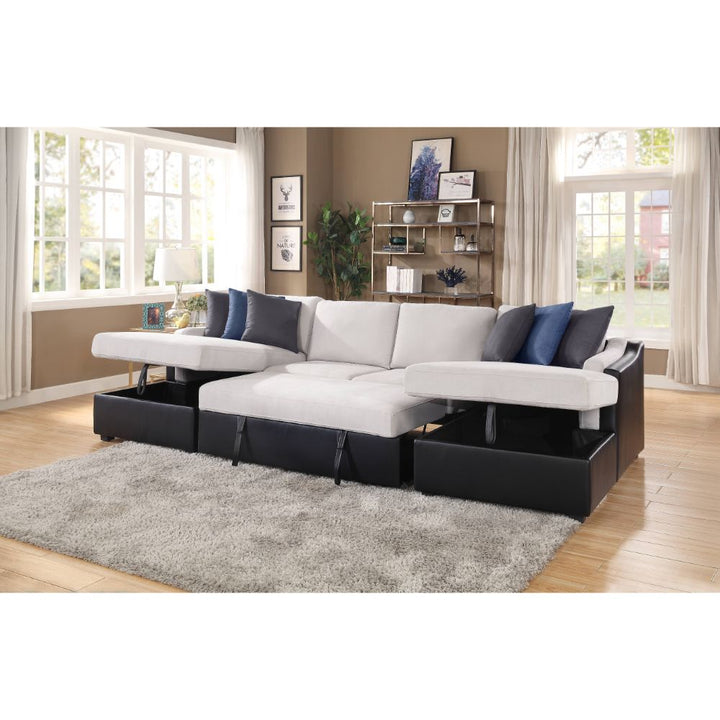 ACME Merill Beige Fabric & Black PU Sectional Sofa Model 56015 - MONAVILLA