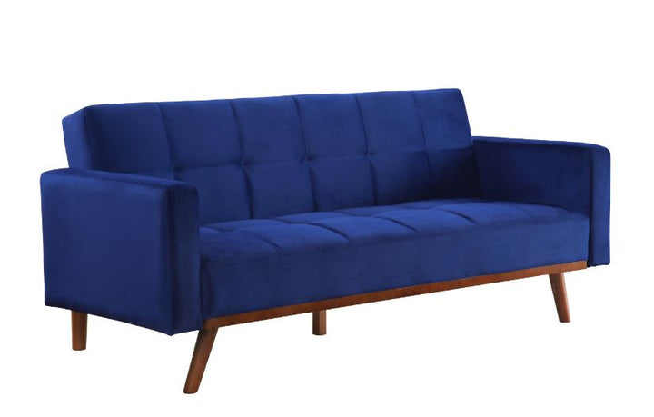 ACME Tanitha Blue Velvet & Natural Finish Futon Model 57205 - MONAVILLA