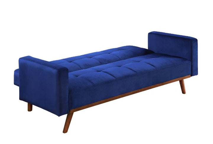 ACME Tanitha Blue Velvet & Natural Finish Futon Model 57205 - MONAVILLA