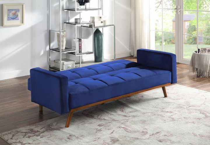 ACME Tanitha Blue Velvet & Natural Finish Futon Model 57205 - MONAVILLA