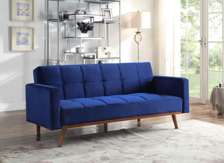 ACME Tanitha Blue Velvet & Natural Finish Futon Model 57205 - MONAVILLA