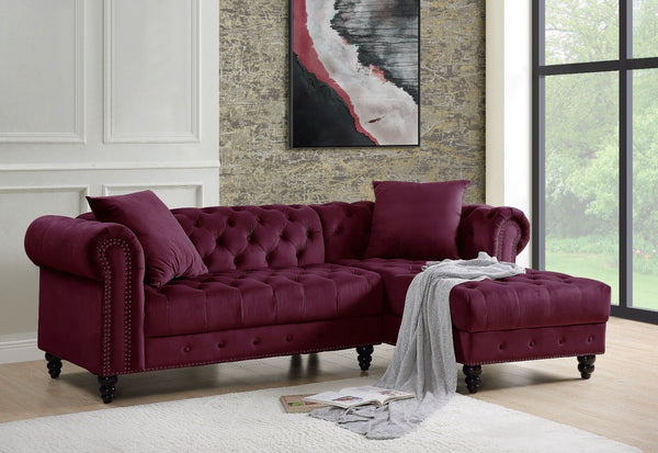 ACME Adnelis Red Velvet Sectional Sofa Model 57315 - MONAVILLA