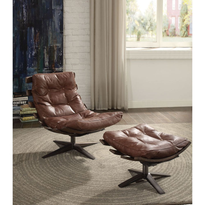 ACME Gandy Retro Brown Top Grain Leather Accent Chair Model 59530 - MONAVILLA