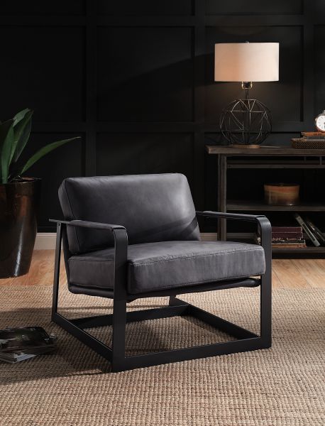 ACME Locnos Gray Top Grain Leather & Black Finish Accent Chair Model 59944 - MONAVILLA