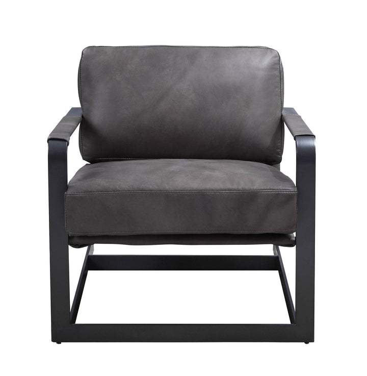 ACME Locnos Gray Top Grain Leather & Black Finish Accent Chair Model 59944 - MONAVILLA