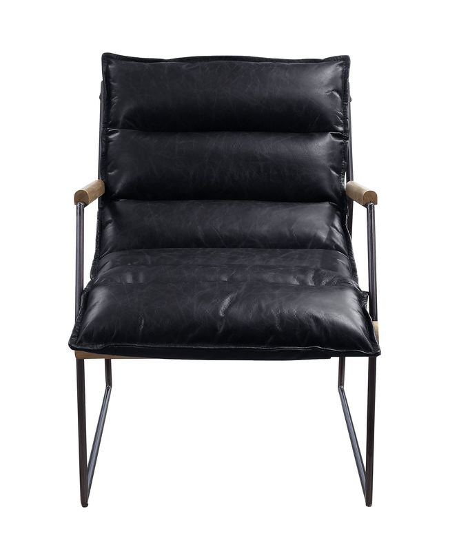 ACME Luberzo Distress Espresso Top Grain Leather & Matt Iron Finish Accent Chair Model 59946 - MONAVILLA