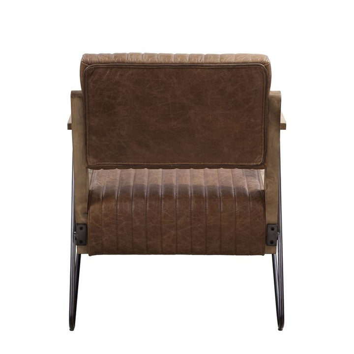 ACME Eacnlz Cocoa Top Grain Leather & Matt Iron Finish Accent Chair Model 59947 - MONAVILLA