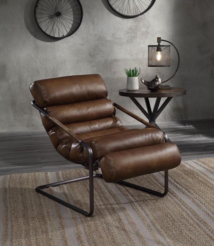 ACME Dolgren Sahara Top Grain Leather & Matt Iron Finish Accent Chair Model 59948 - MONAVILLA