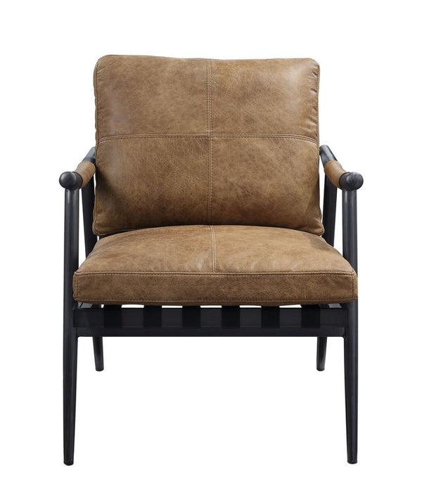 ACME Anzan Berham Chestnut Top Grain Leather & Matt Iron Finish Accent Chair Model 59949 - MONAVILLA