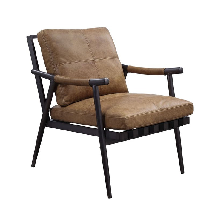 ACME Anzan Berham Chestnut Top Grain Leather & Matt Iron Finish Accent Chair Model 59949 - MONAVILLA